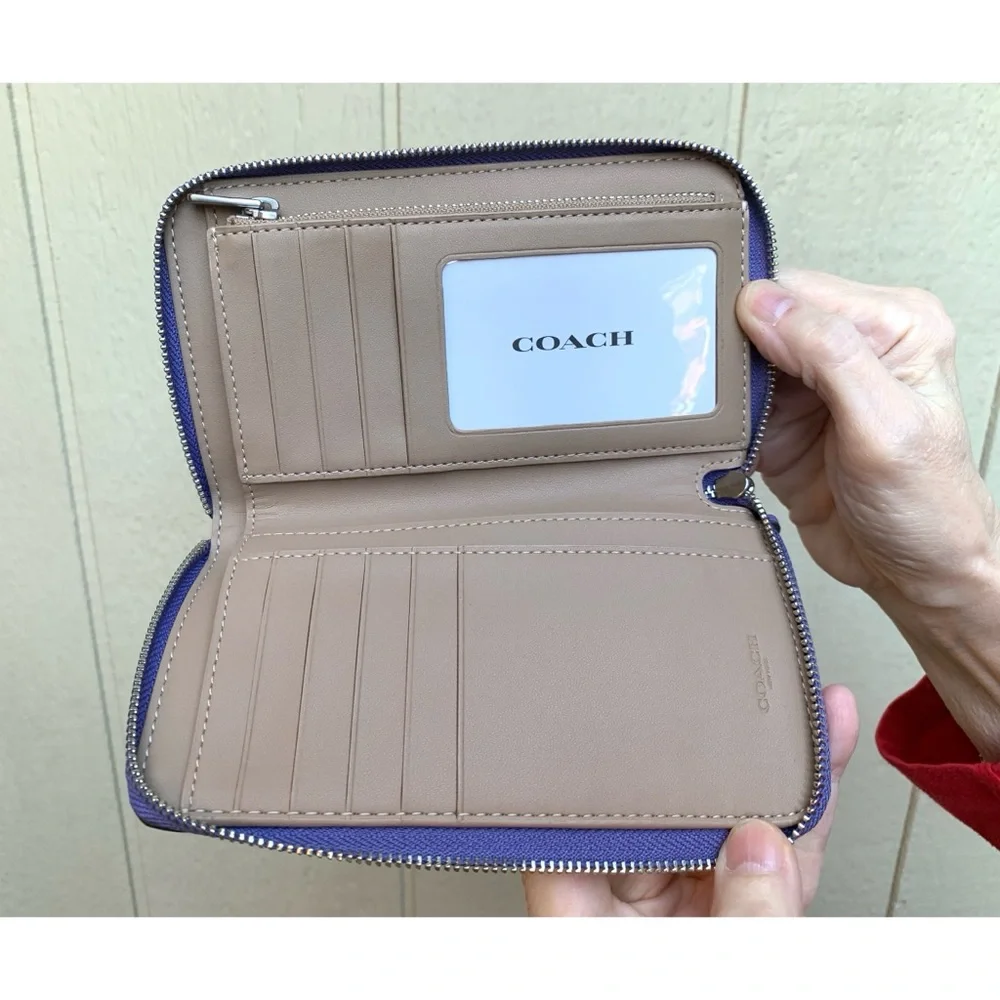 NWT Coach Medium Zip Checkerboard Wallet in Light Violet Chalk